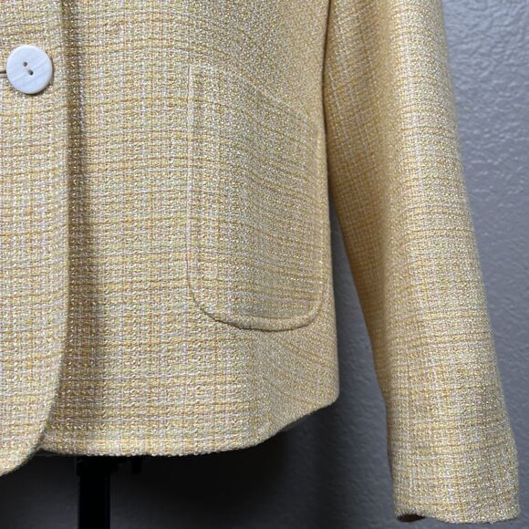 Talbots Women's Sz 10 Yellow Tweed Blazer Jacket 2 Button Long Sleeve Pockets - Picture 4 of 10